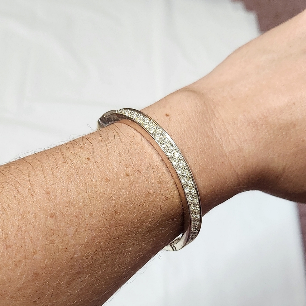 Clear Rhinestone Bangle Bracelet - Picture 2 of 12
